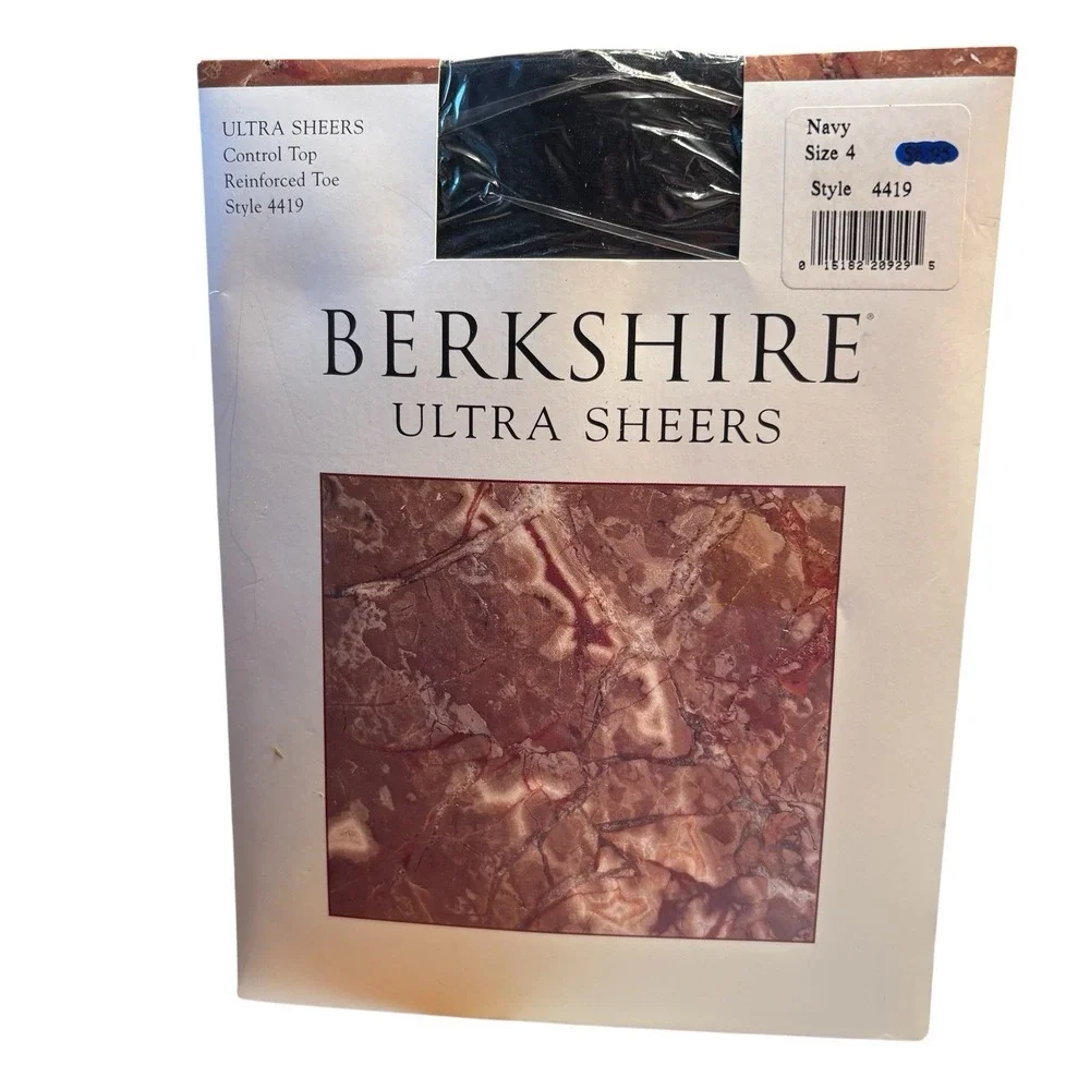 Vintage Berkshire Ultra Sheer Control Top Reinforced Toe Size 4 Navy Blue 4419‎
